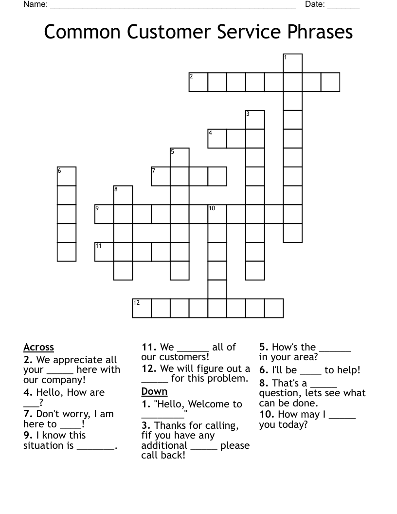 Common Customer Service Phrases  Crossword