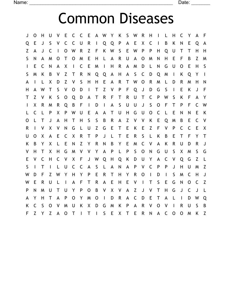 Common Diseases Word Search