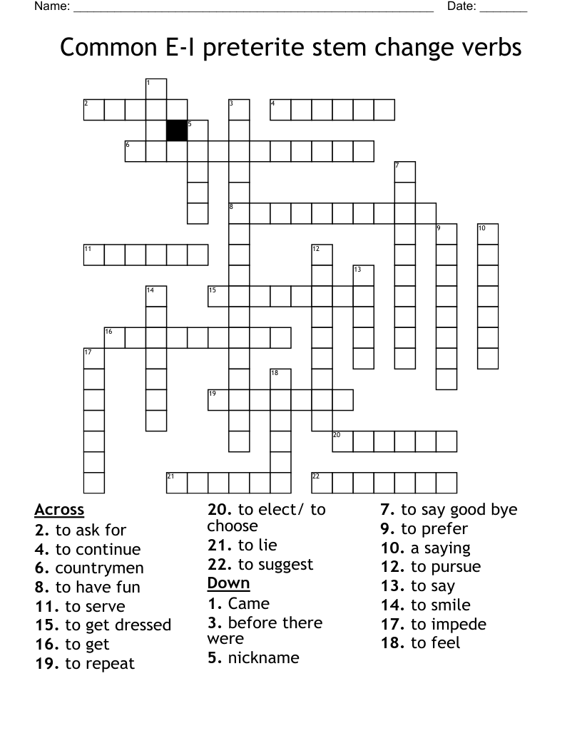 Common E-I preterite stem change verbs Crossword