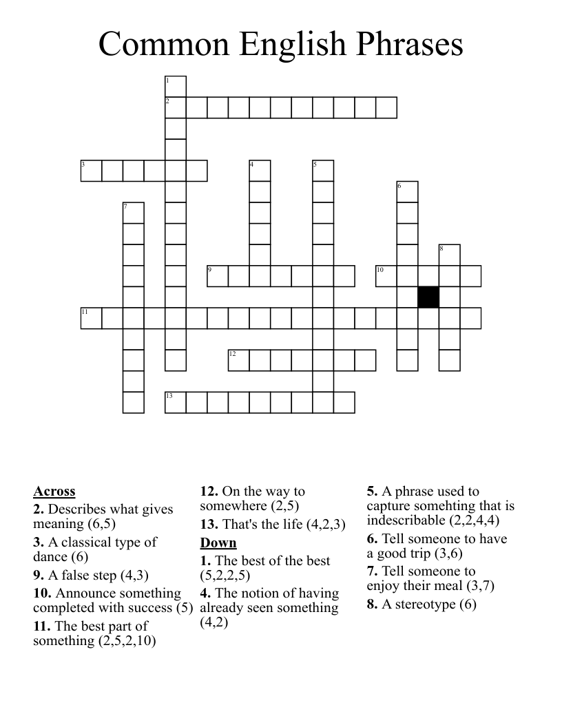 Common English Phrases Crossword