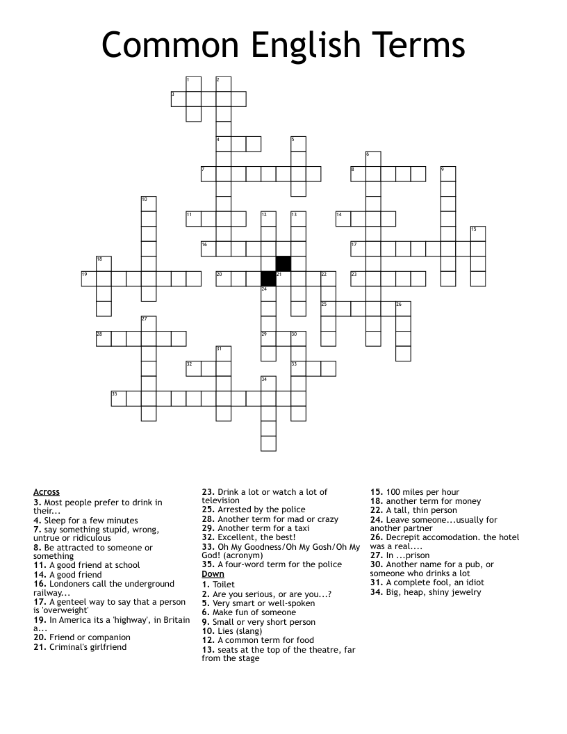 Common English Terms Crossword