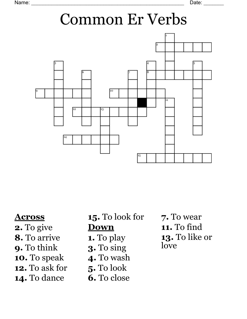 Common Er Verbs Crossword