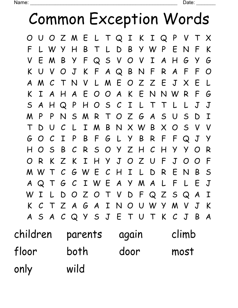 Common Exception Words Word Search