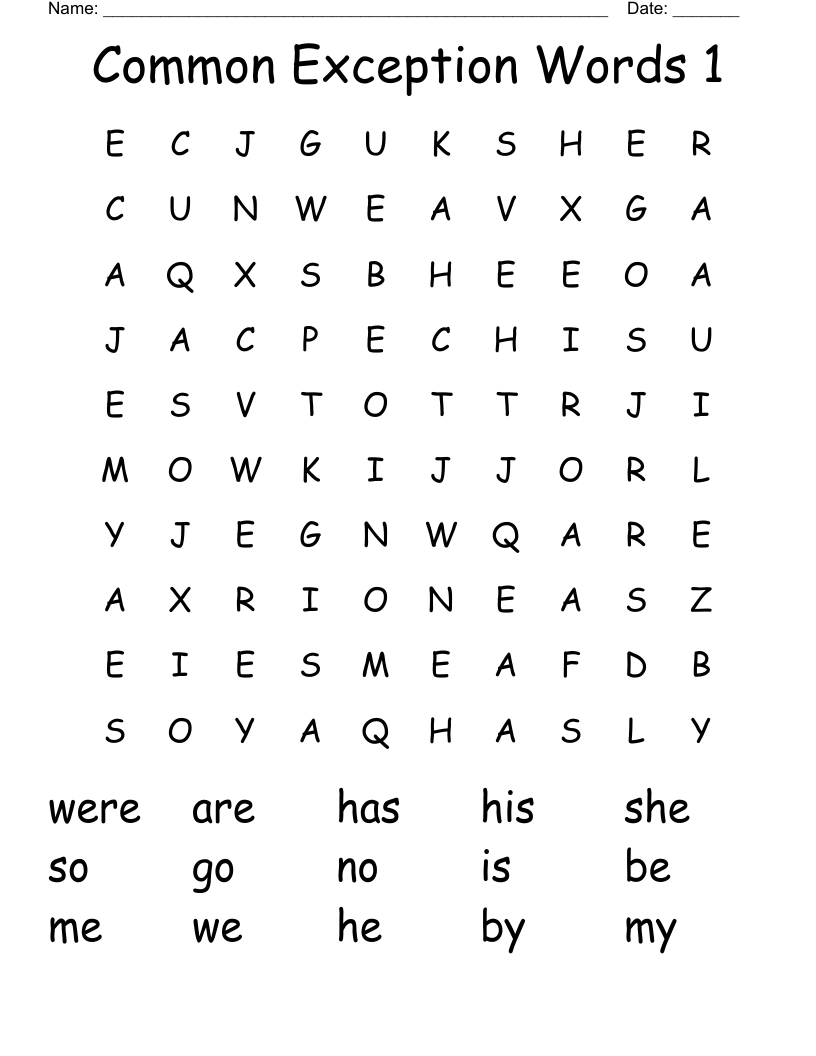 Common Exception Words 1  Word Search