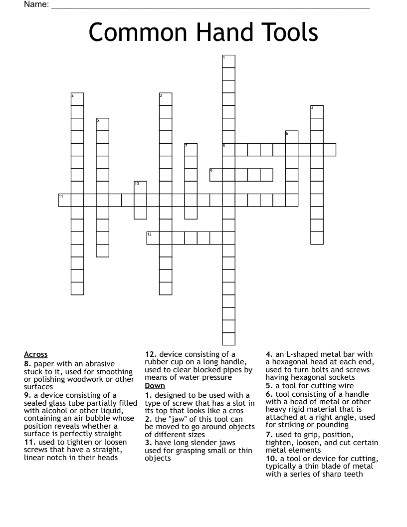 Common Hand Tools Crossword