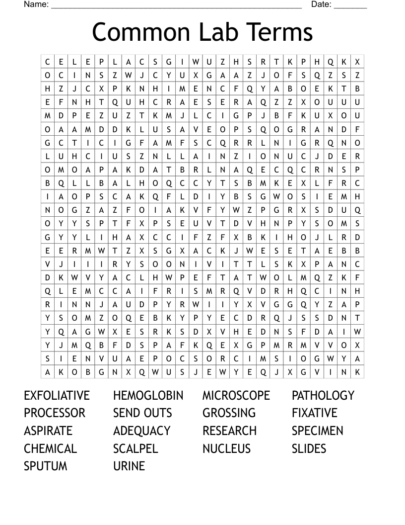 Common Lab Terms Word Search