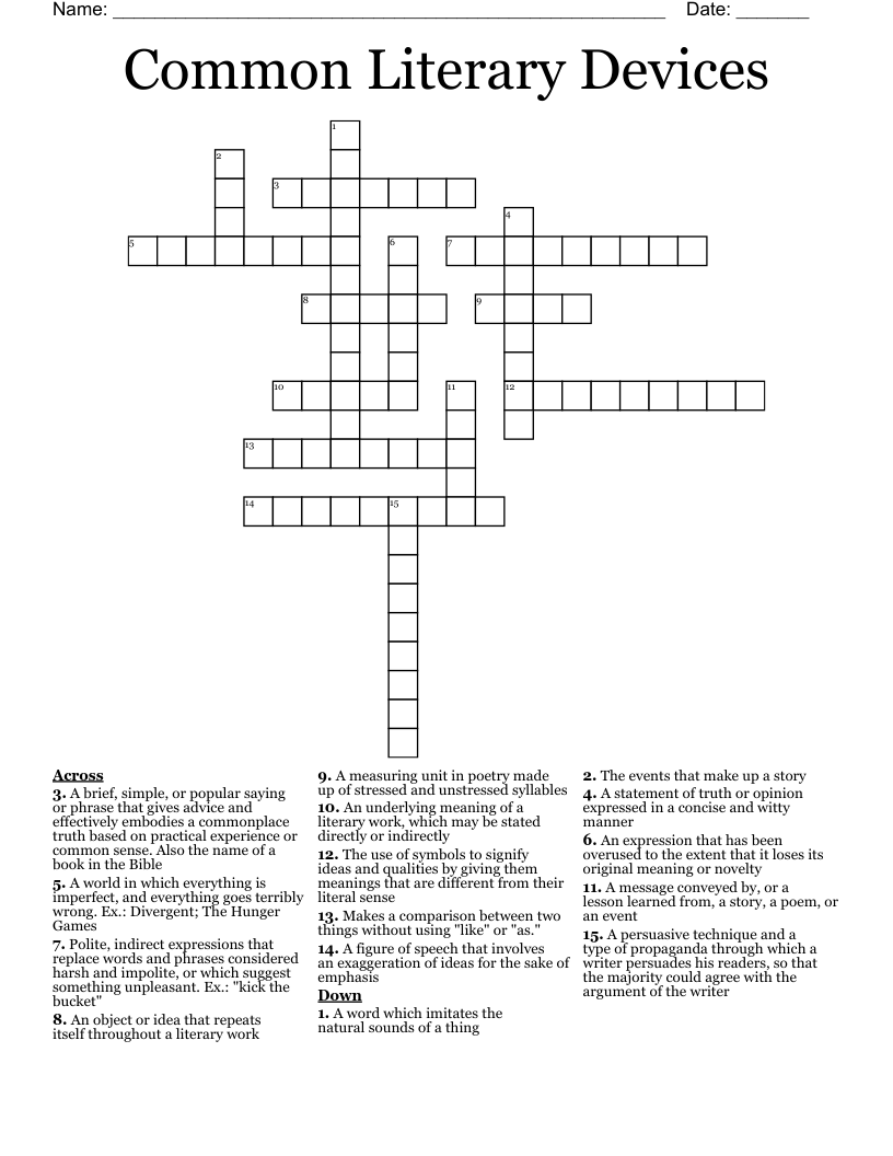 Common Literary Devices Crossword