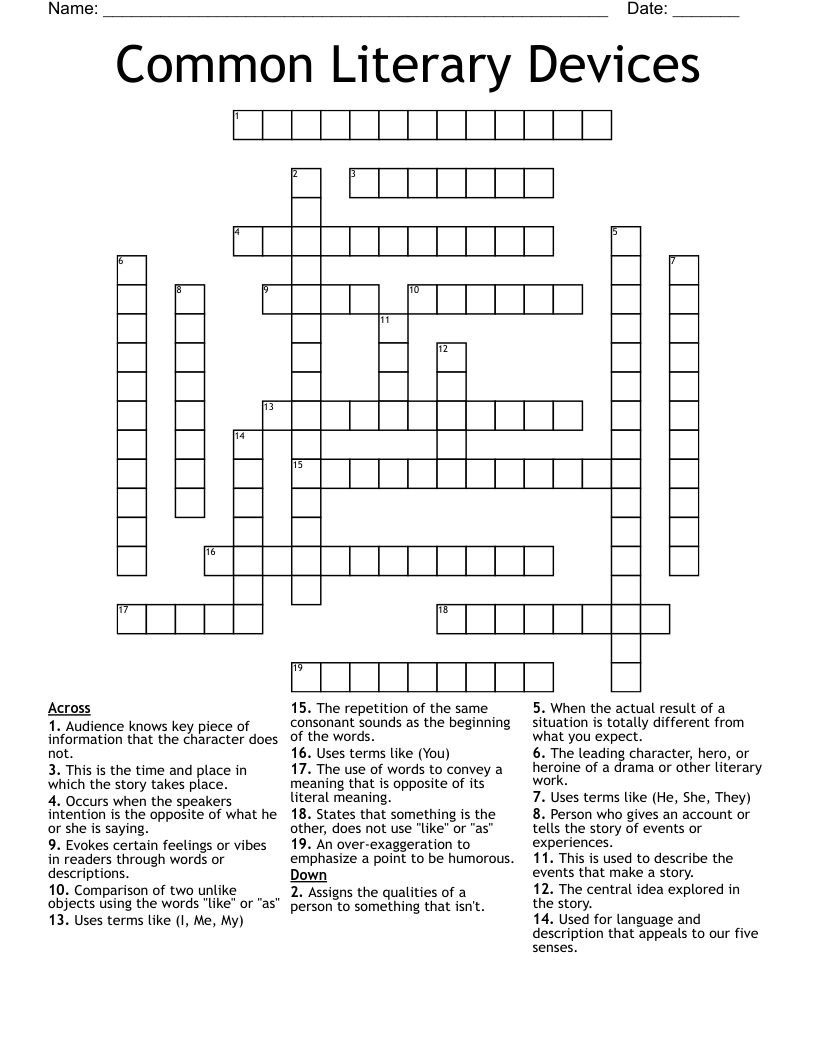 Common Literary Devices  Crossword