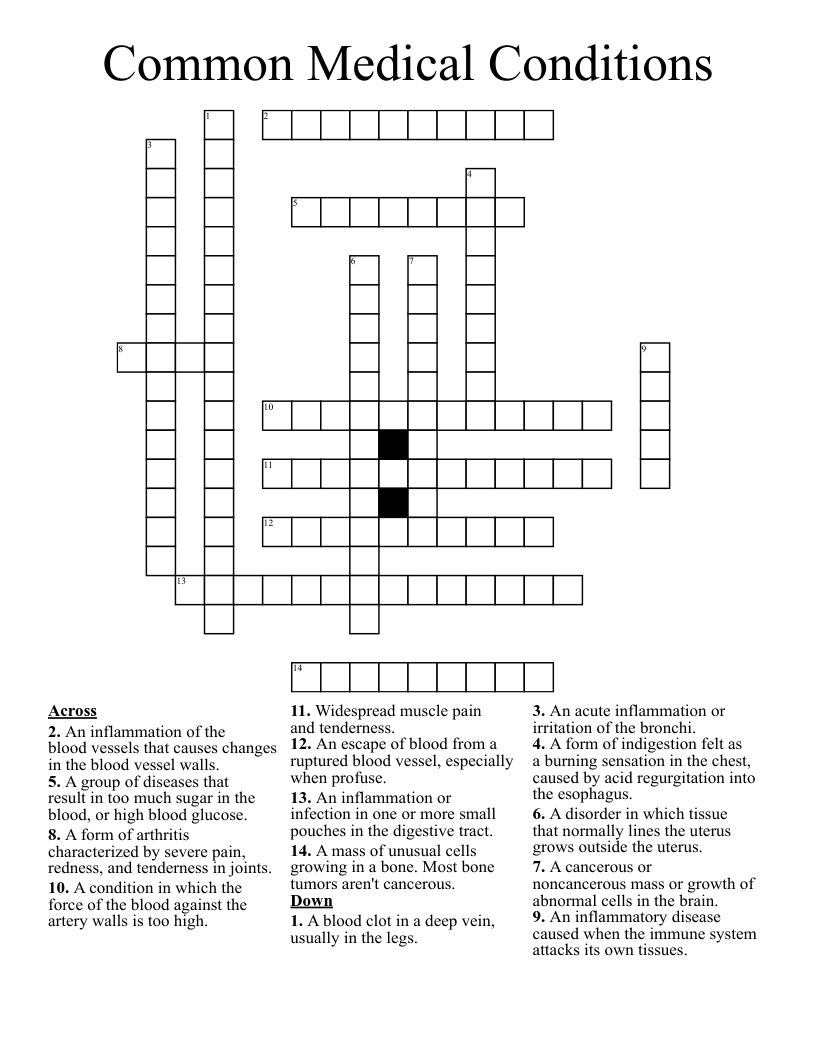 Common Medical Conditions Crossword