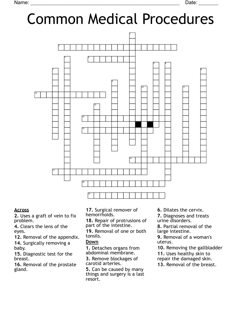 Common Medical Procedures  Crossword