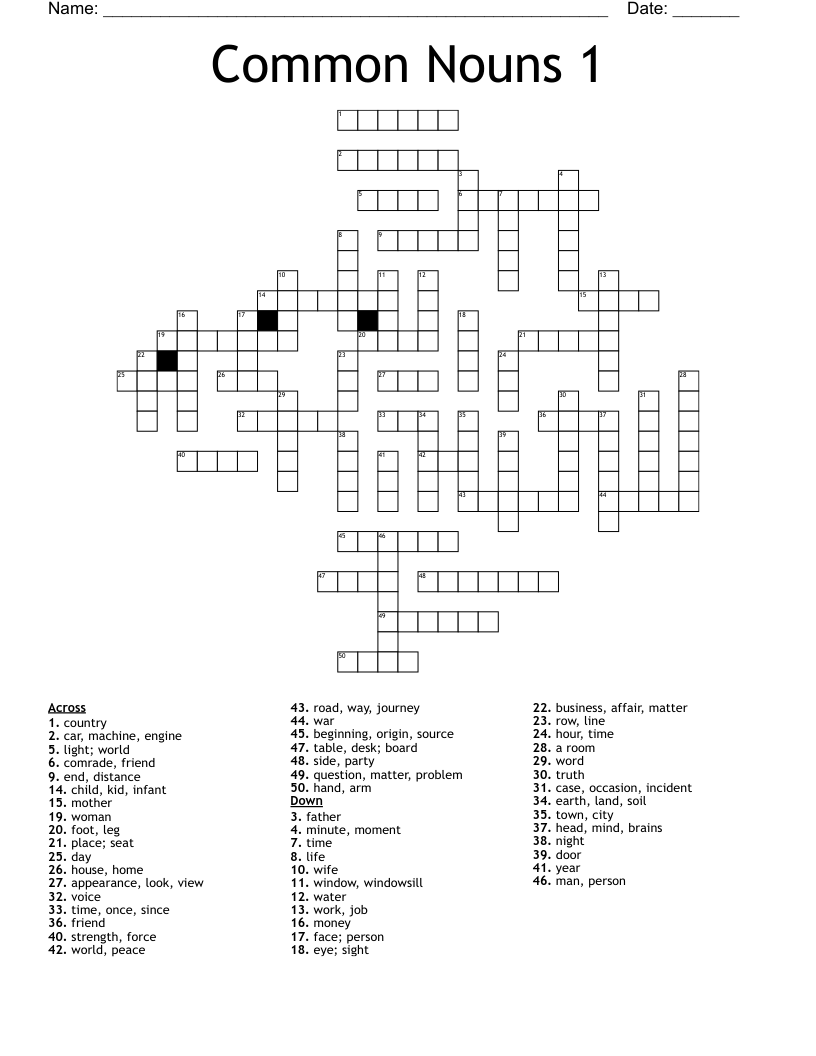 Common Nouns 1 Crossword