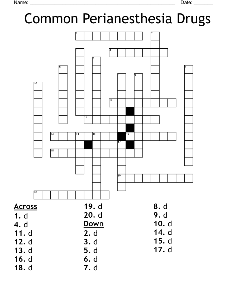 Common Perianesthesia Drugs Crossword