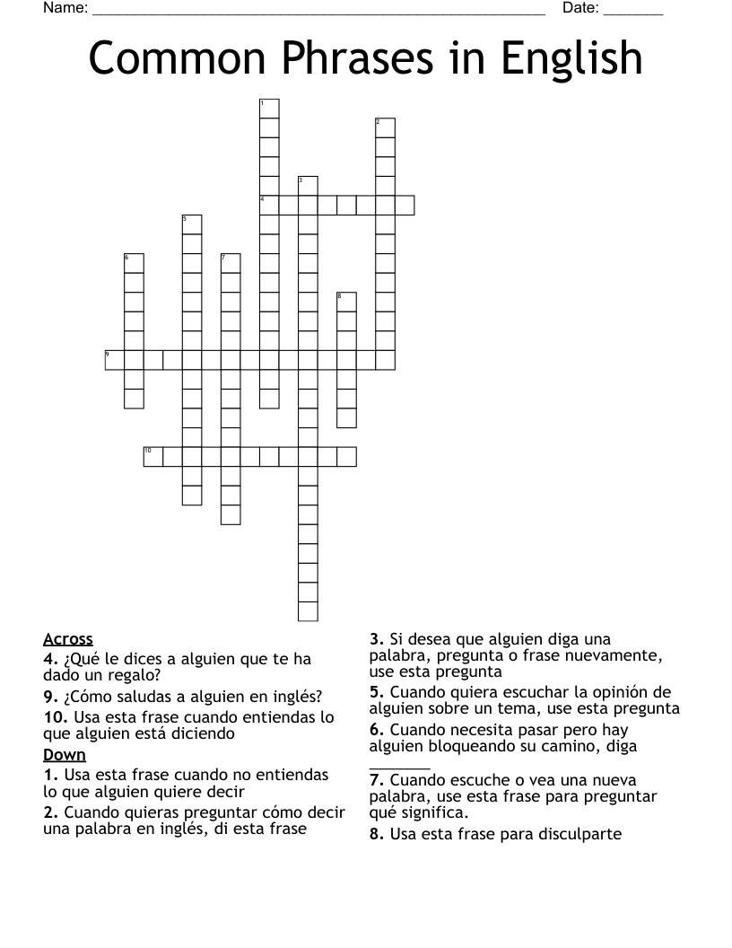 Common Phrases in English Crossword