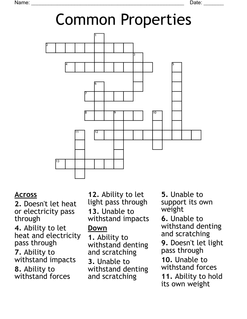 Common Properties Crossword