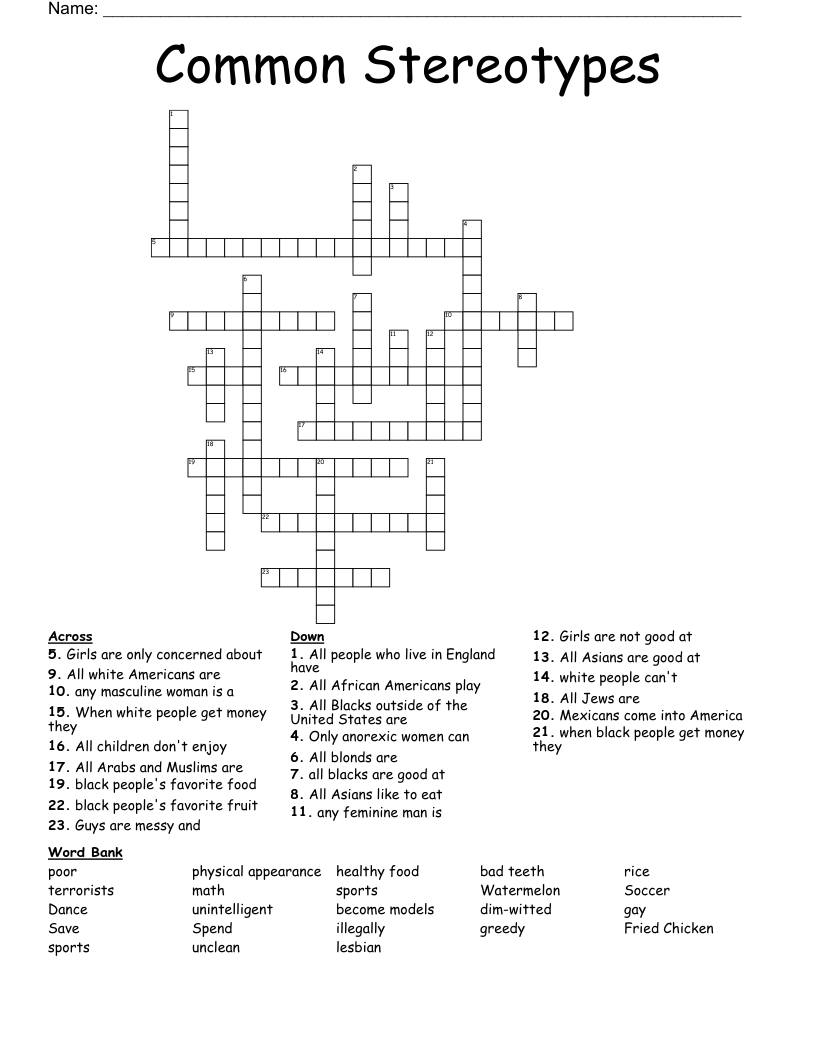 Common Stereotypes Crossword