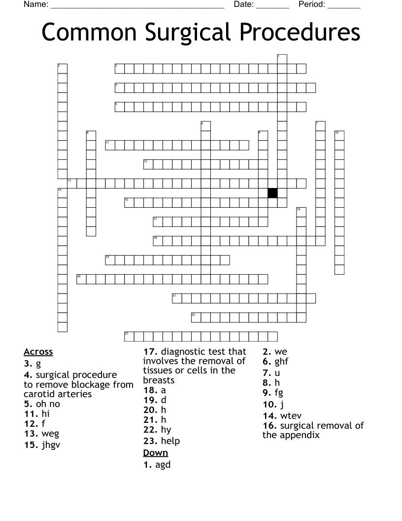 Common Surgical Procedures Crossword
