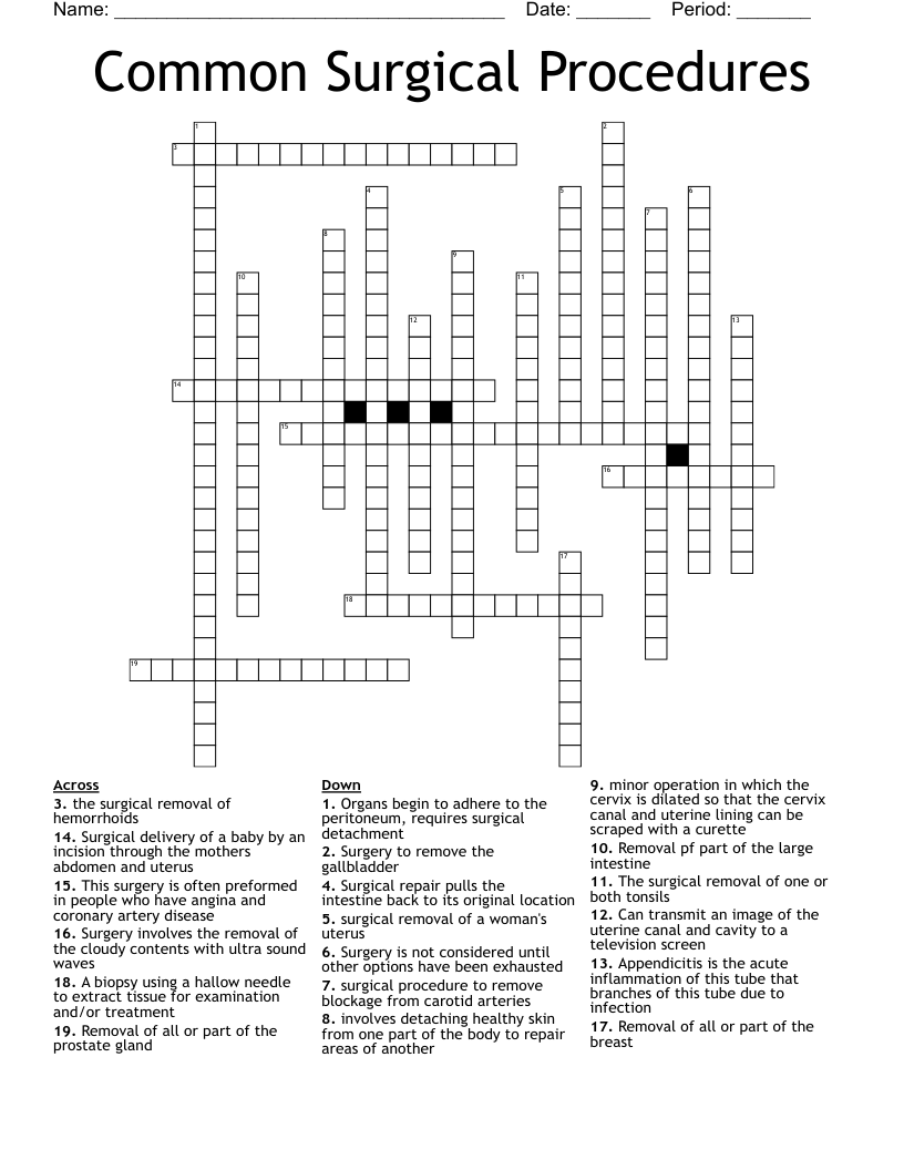 Common Surgical Procedures Crossword