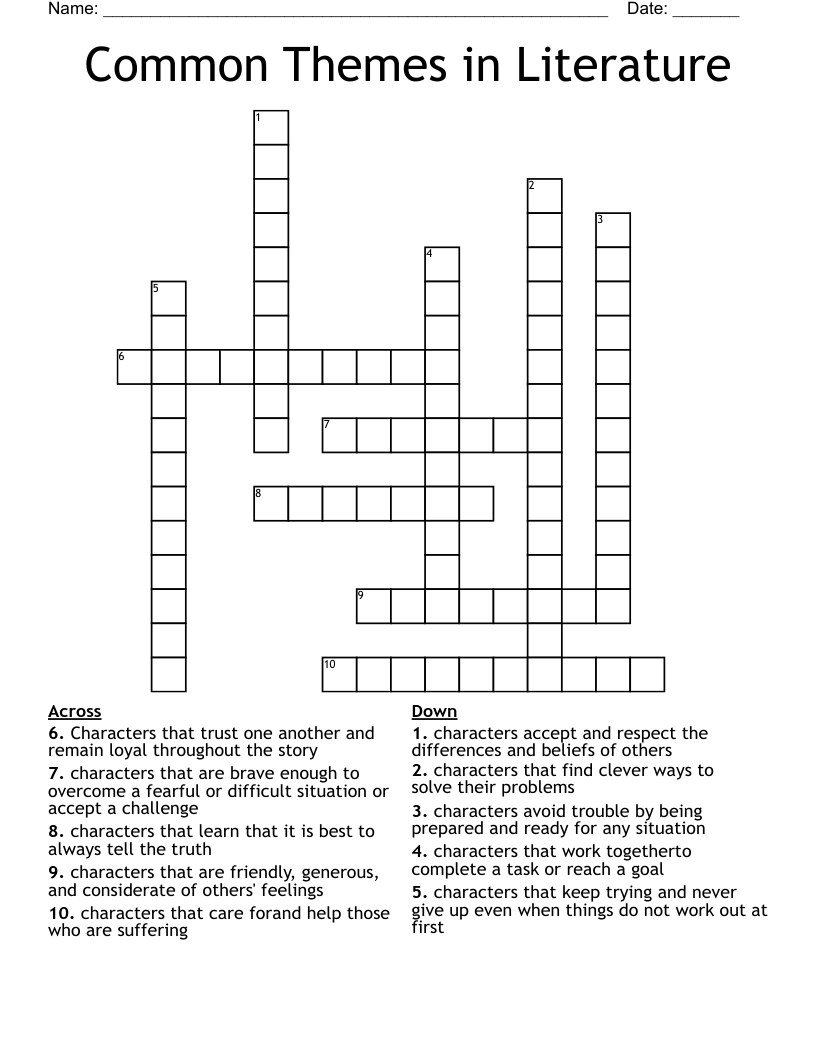 Common Themes in Literature Crossword