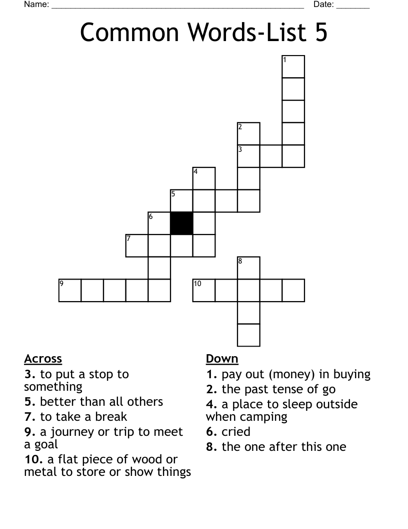 Common Words-List 5 Crossword