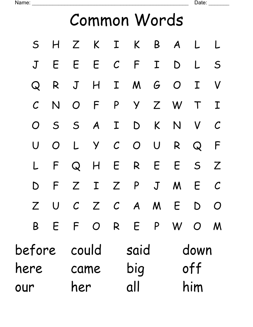 Common Words Word Search