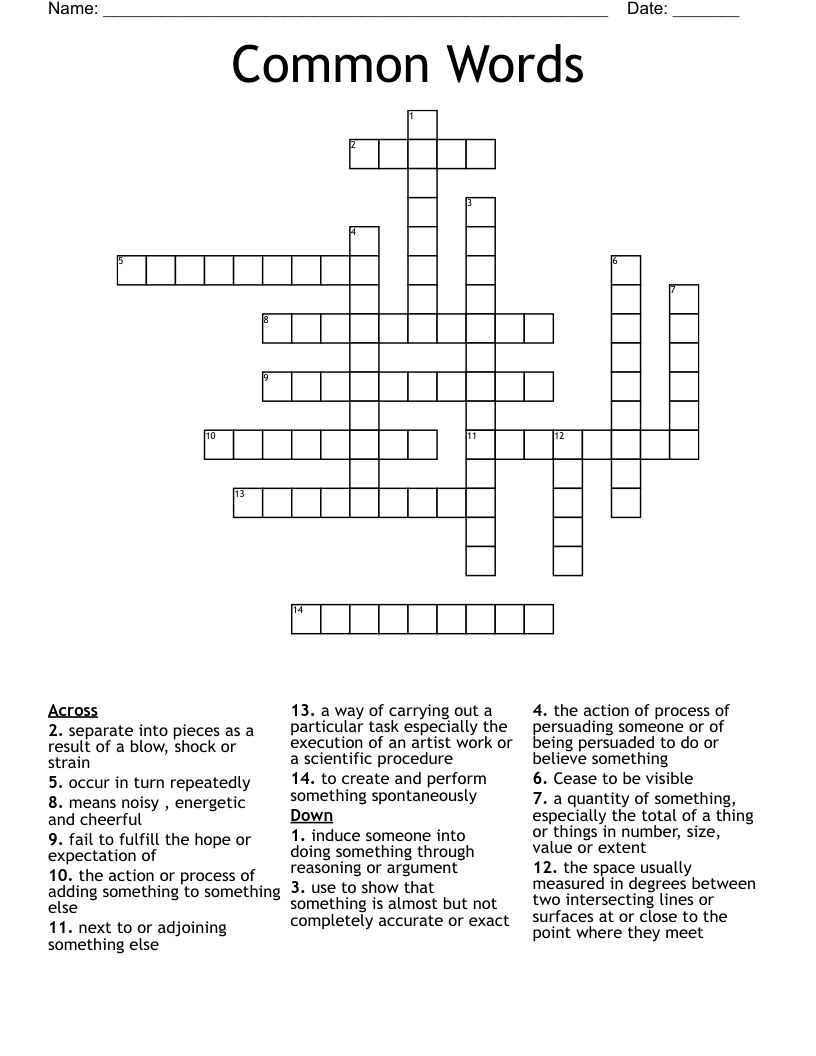 Common Words Crossword