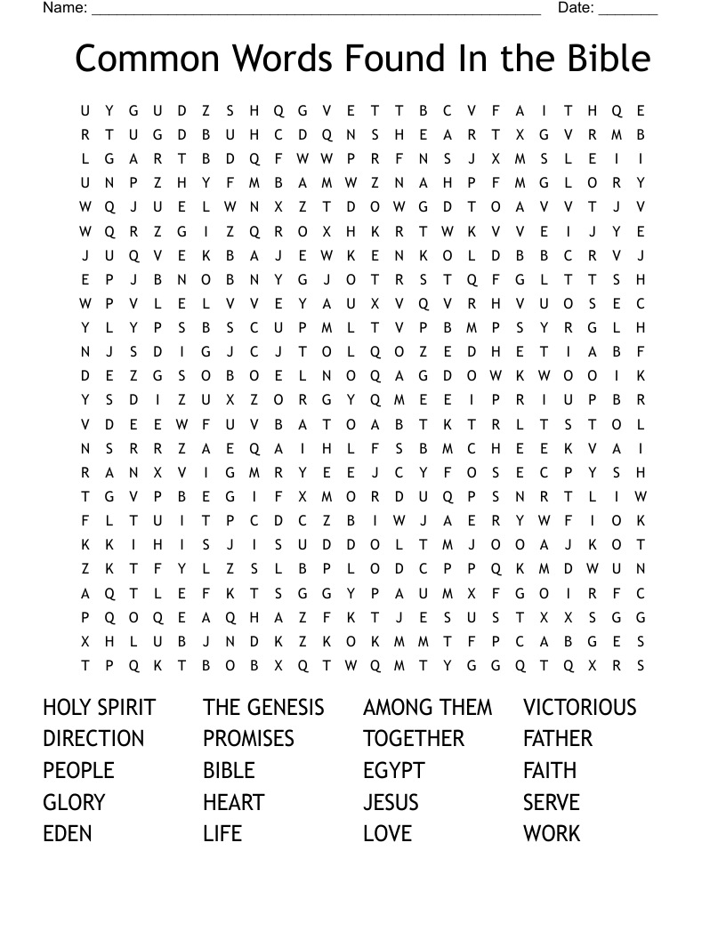 Common Words Found In the Bible Word Search