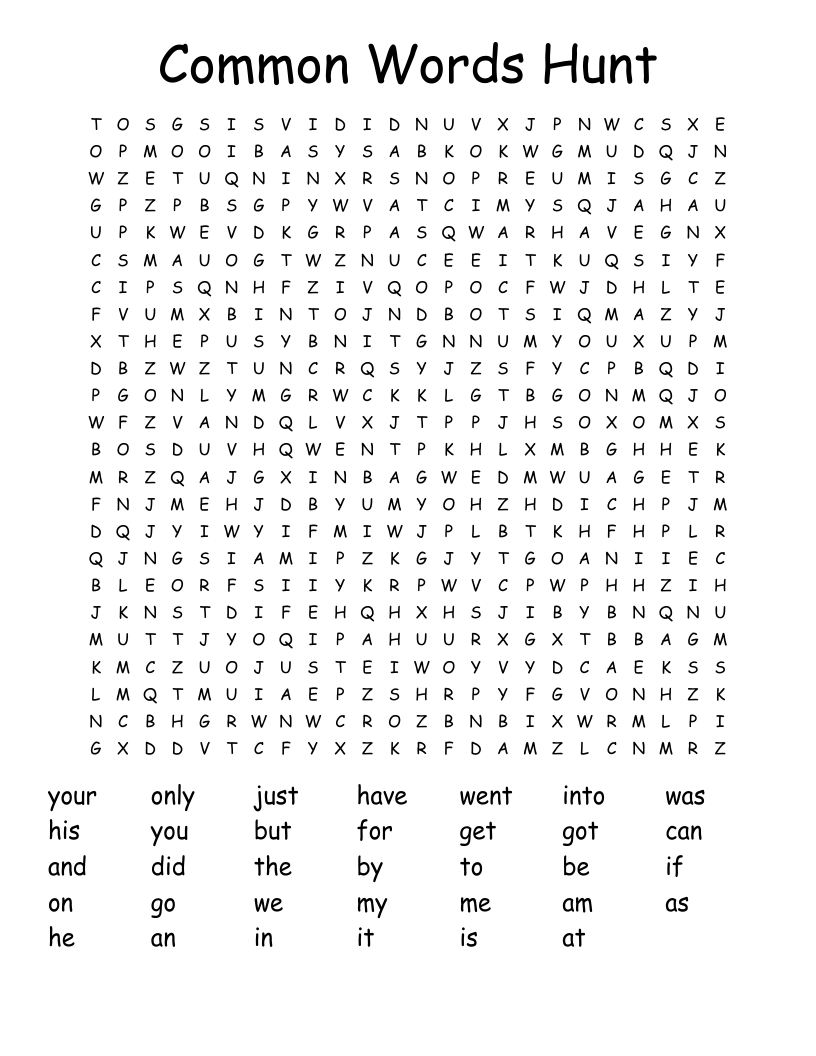 Common Words Hunt Word Search