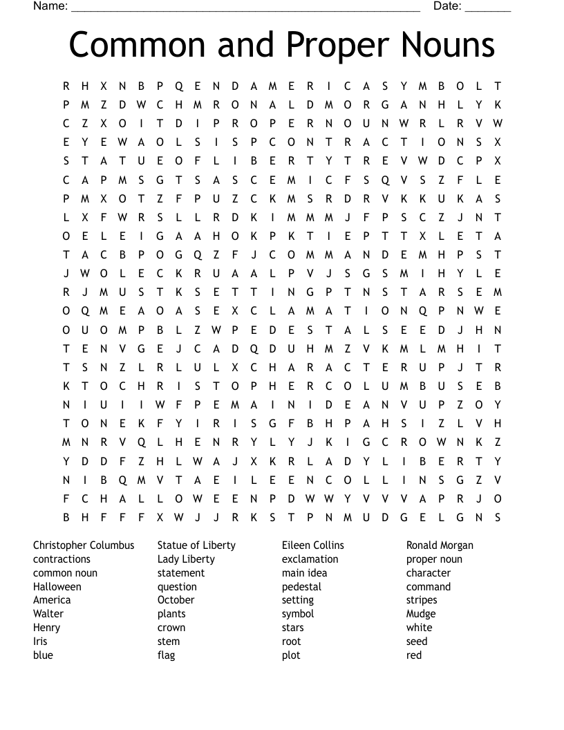 Common and Proper Nouns Word Search