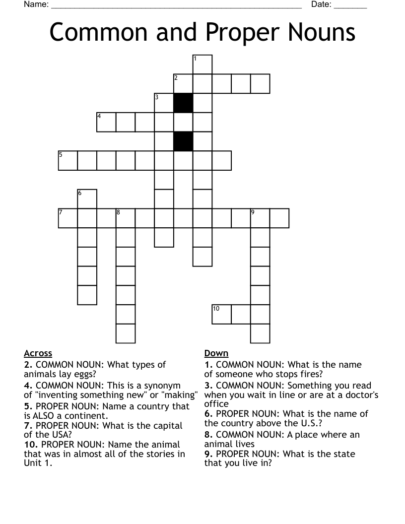 Common and Proper Nouns  Crossword