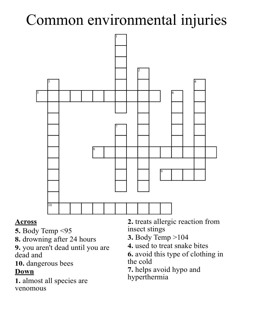 Common environmental injuries Crossword