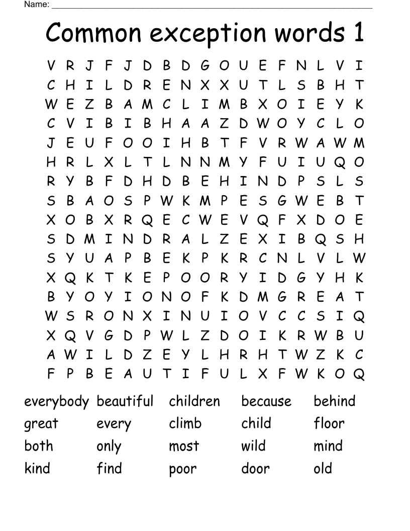 Common exception words 1 Word Search