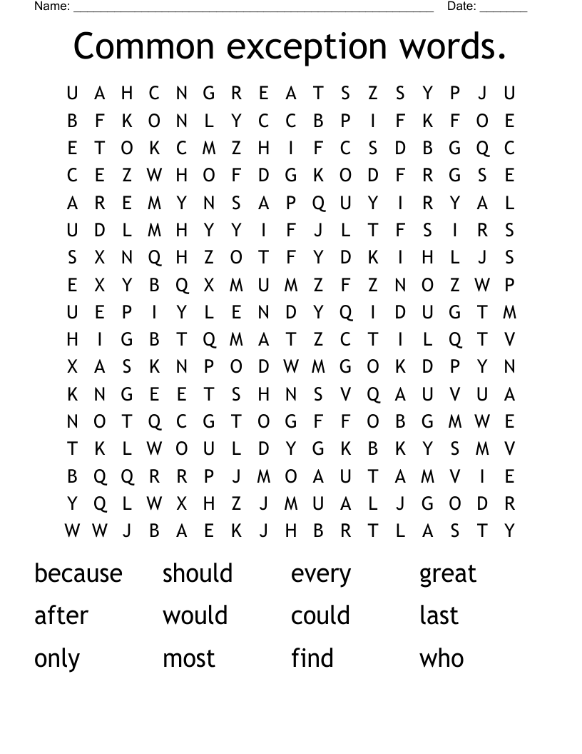 Common exception words. Word Search