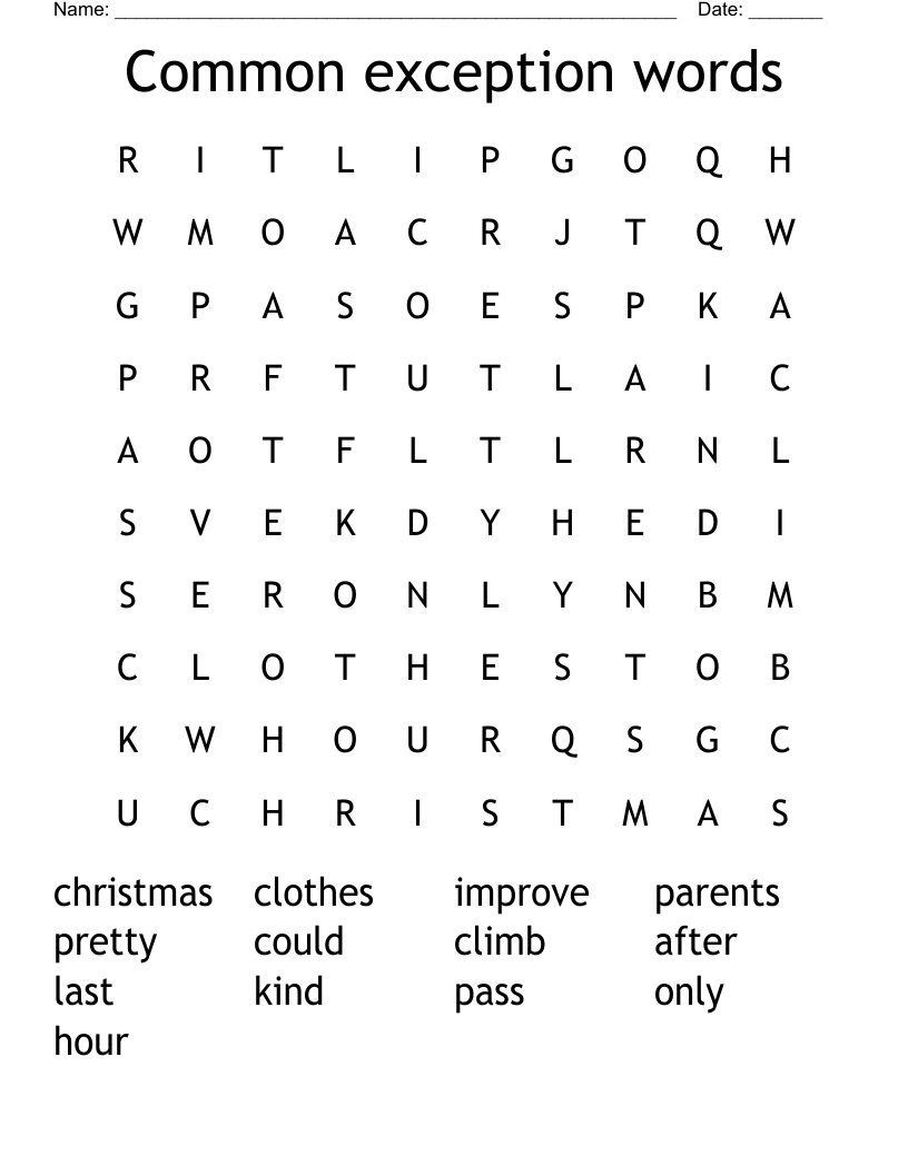 Common exception words  Word Search