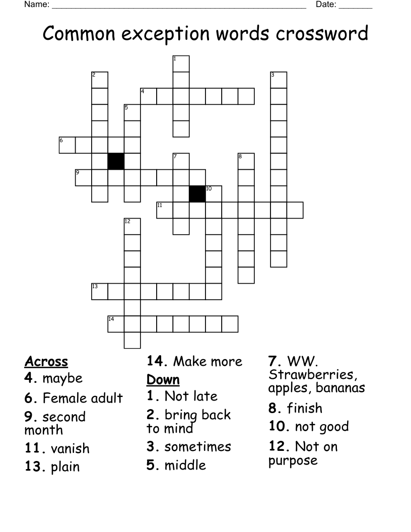 Common exception words crossword