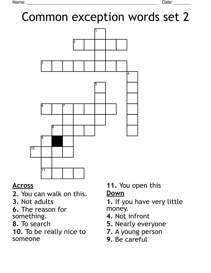 Common exception words set 2 Crossword