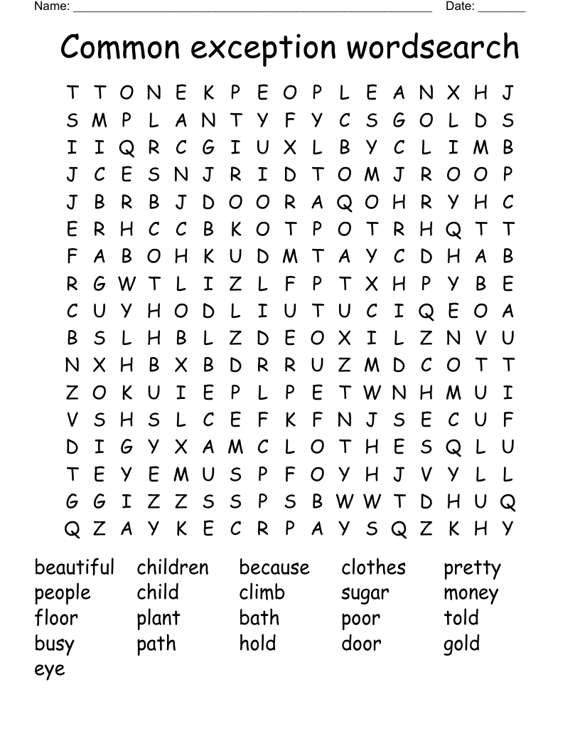 Common exception wordsearch