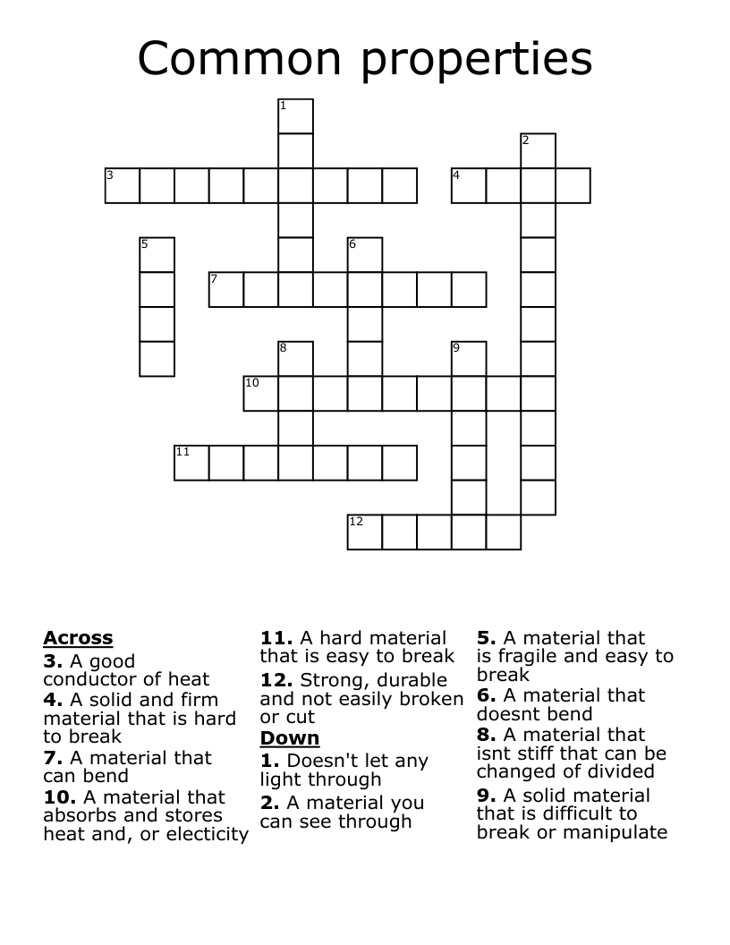 Common properties Crossword