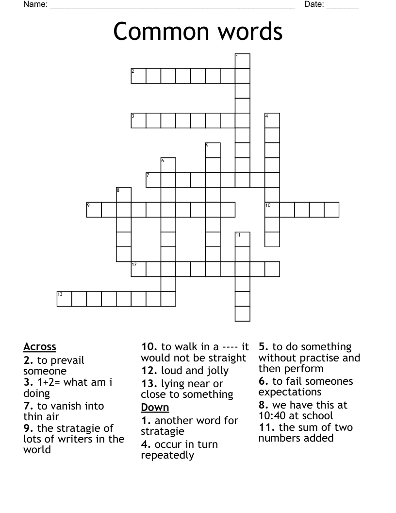 Common words Crossword