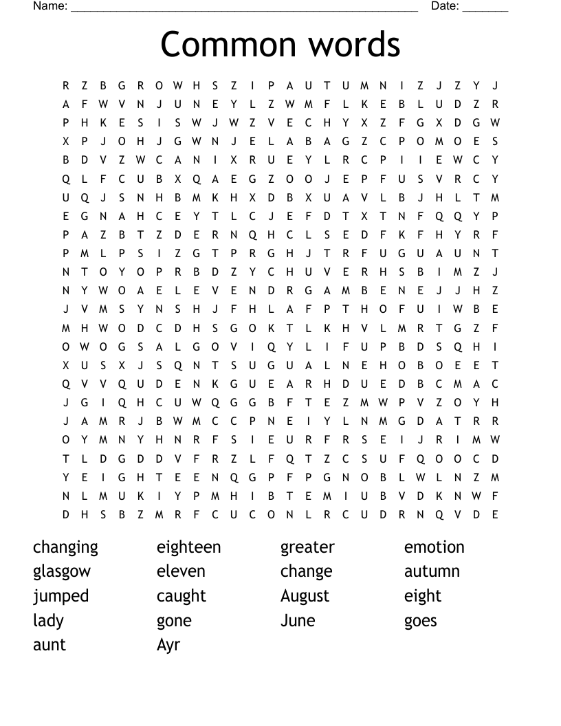 Common words Word Search