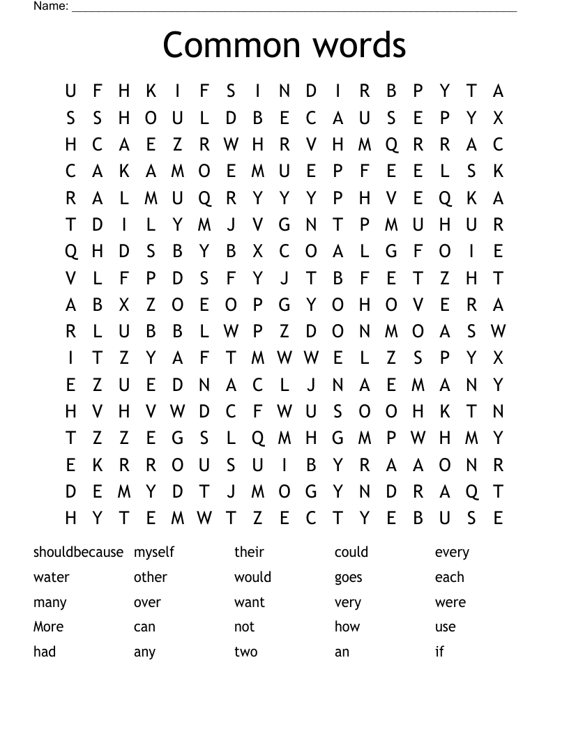 Common words Word Search