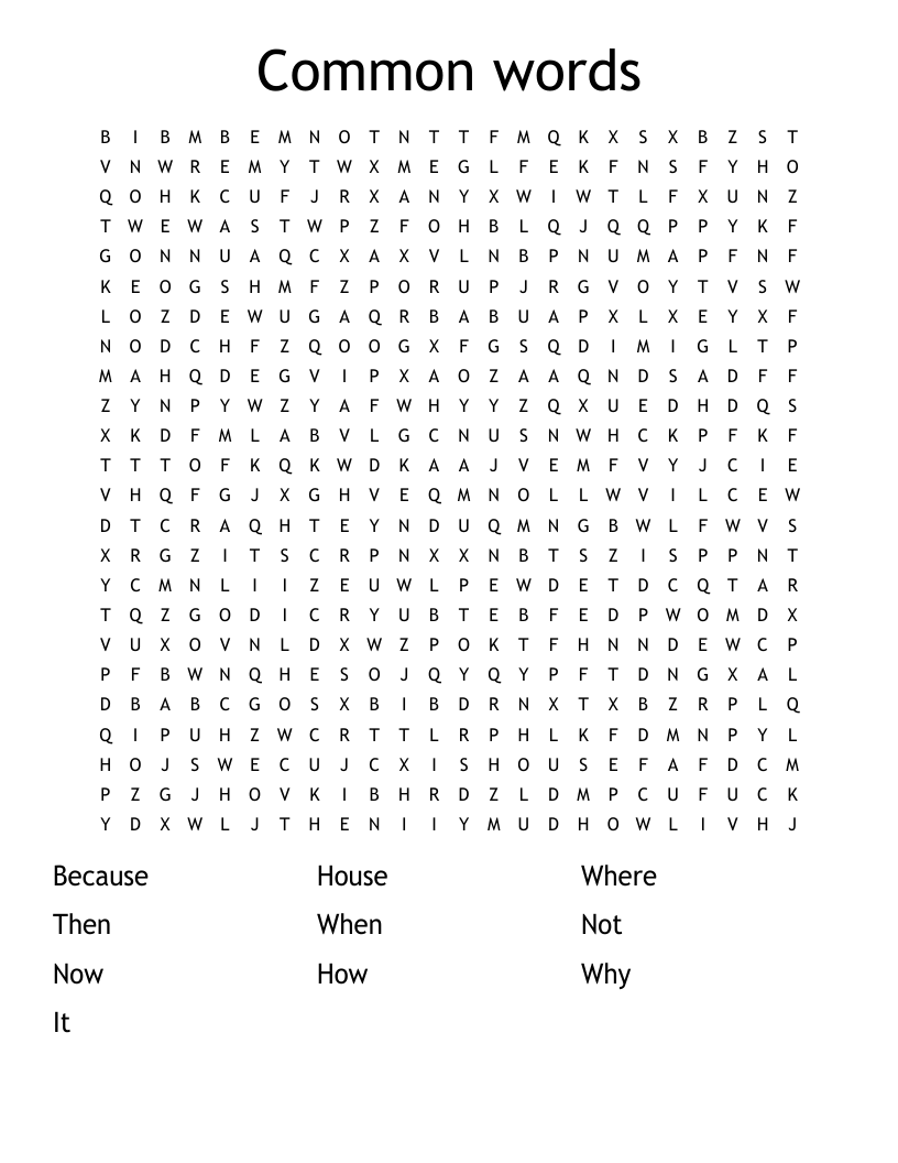 Common words Word Search