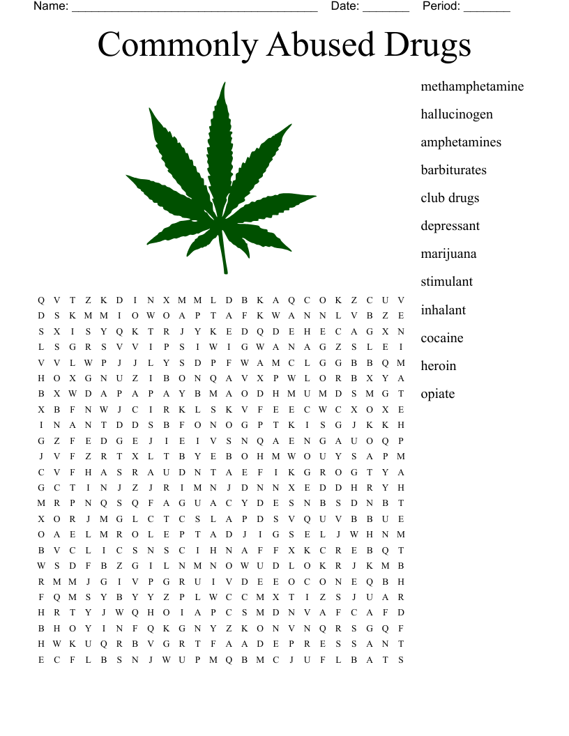 Commonly Abused Drugs  Word Search