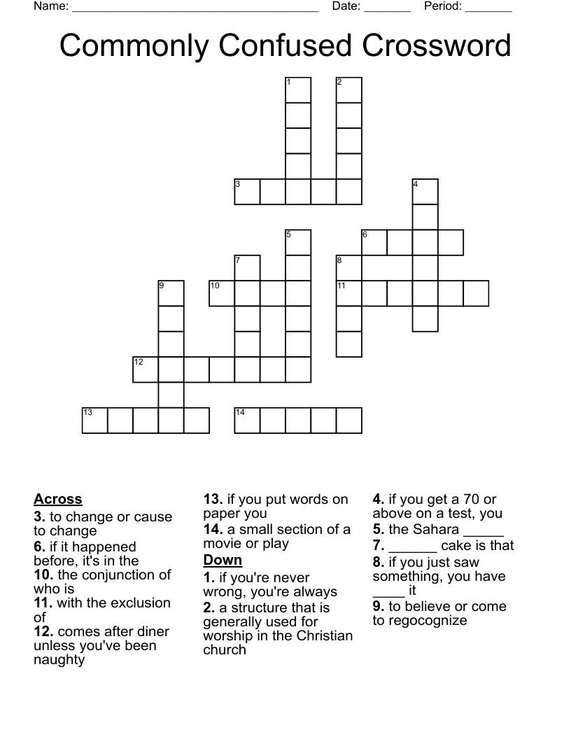 Commonly Confused Crossword