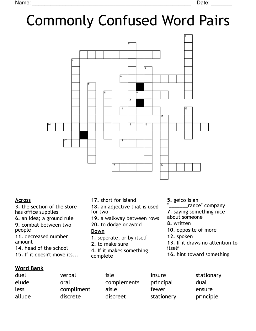Commonly Confused Word Pairs Crossword