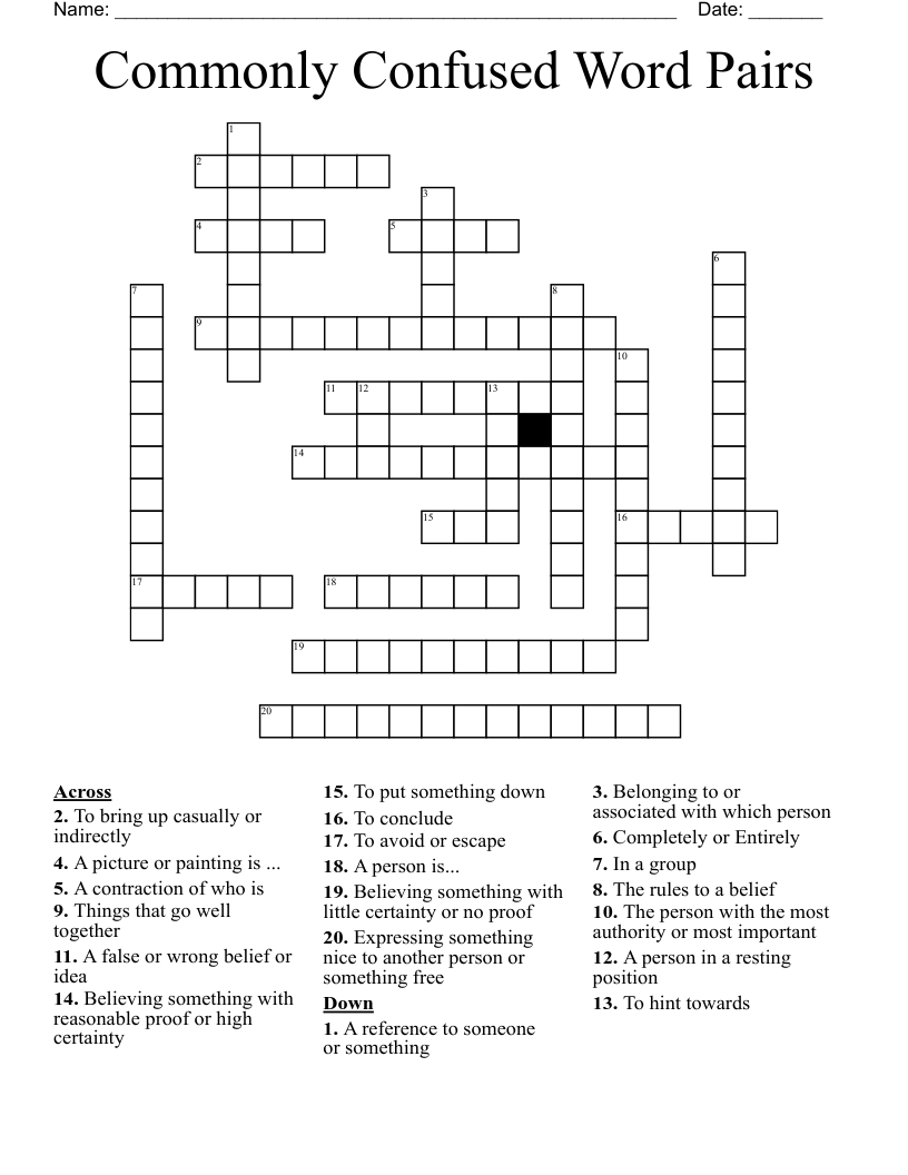 Commonly Confused Word Pairs Crossword