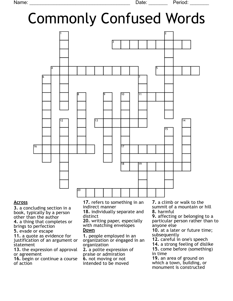 Commonly Confused Words Crossword
