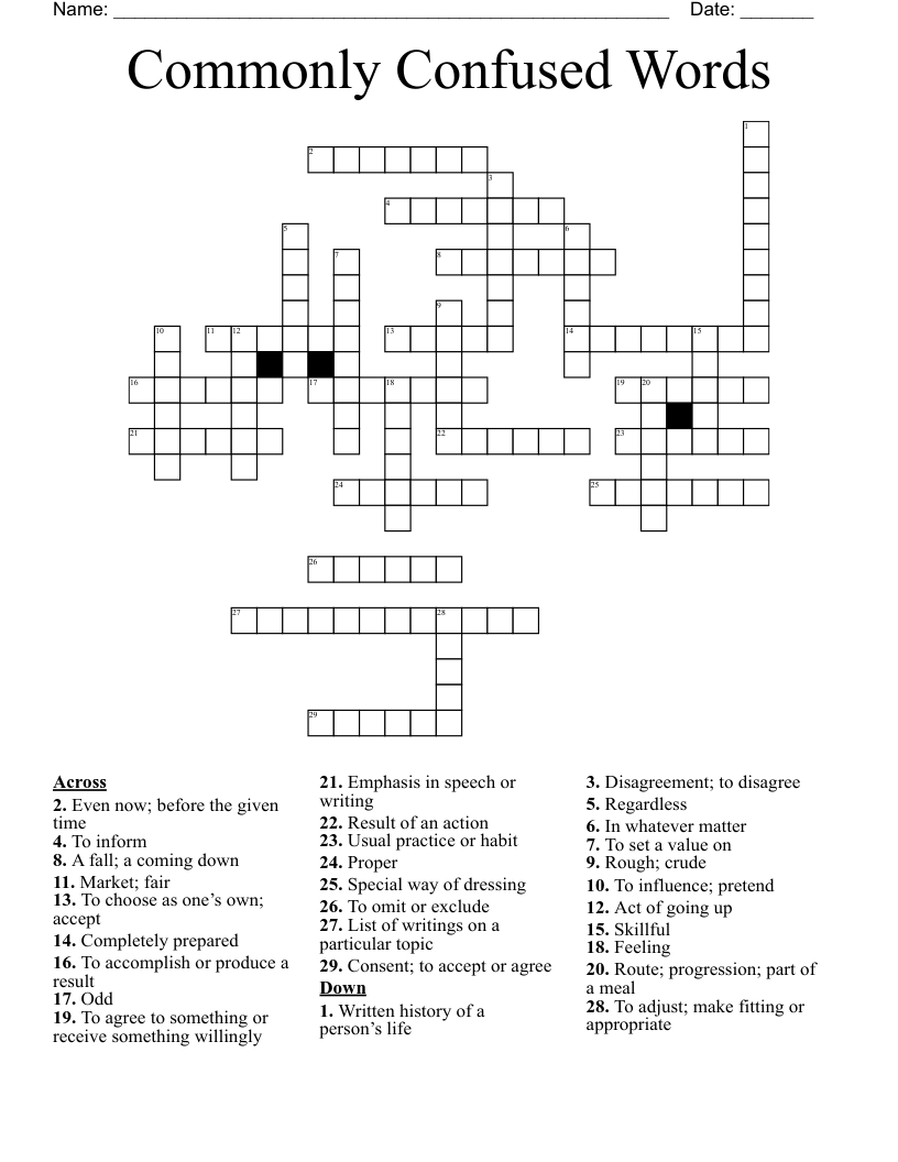 Commonly Confused Words Crossword