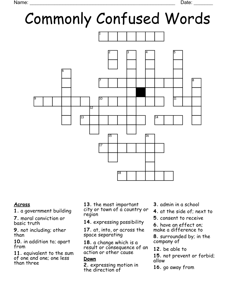 Commonly Confused Words Crossword