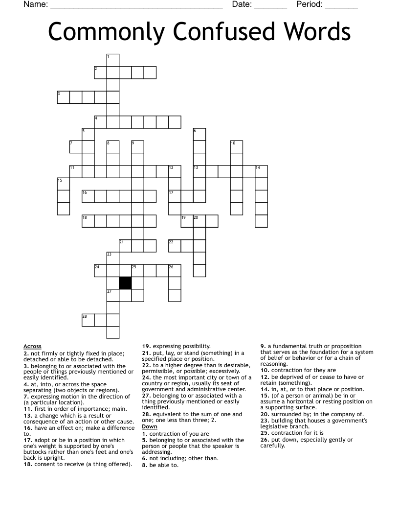 Commonly Confused Words Crossword