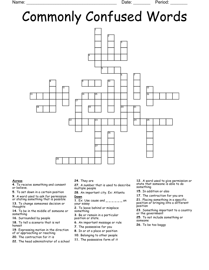 Commonly Confused Words Crossword